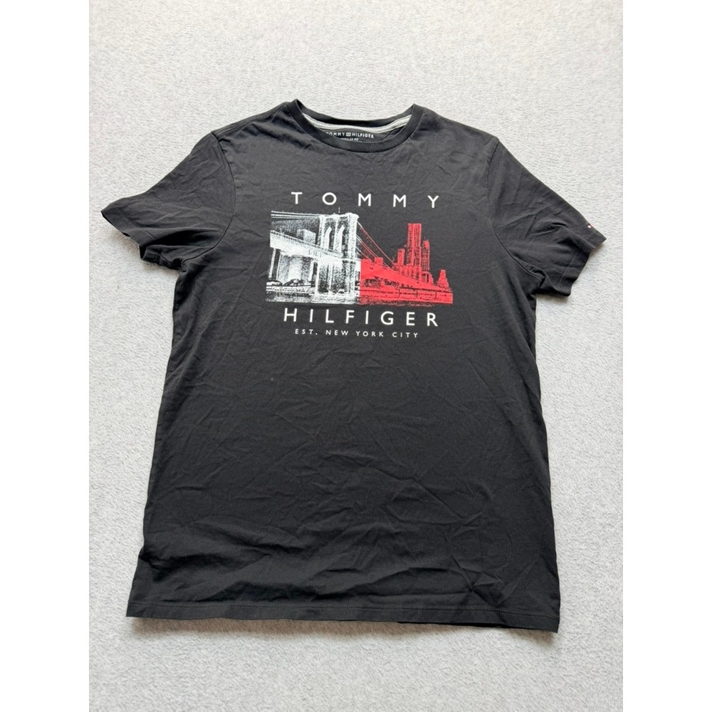 Tommy Hilfiger Mens Black New York City Brooklyn Bridge Graphic T-Shirt XS